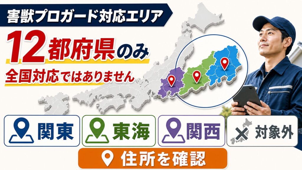 害獣プロガードの対応エリア12都府県を示す地図イメージ