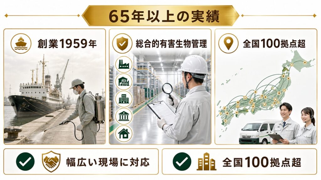 イカリ消毒の65年の実績・強みを紹介するイメージ