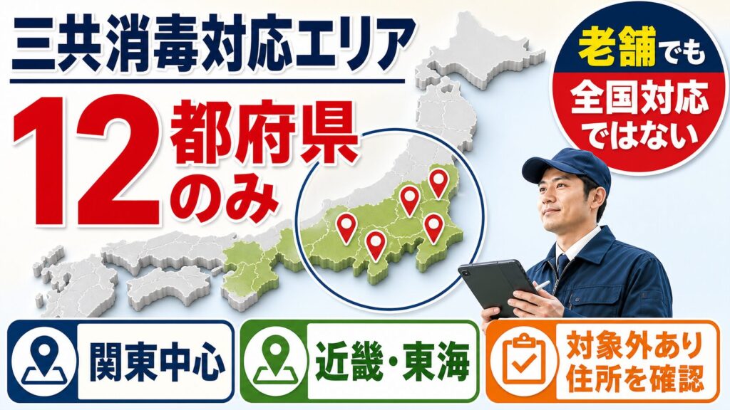 三共消毒の対応エリアを示すイメージ