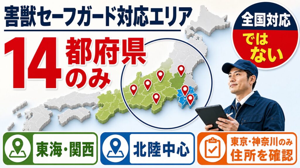 害獣セーフガードの対応エリア14都府県を示す地図イメージ