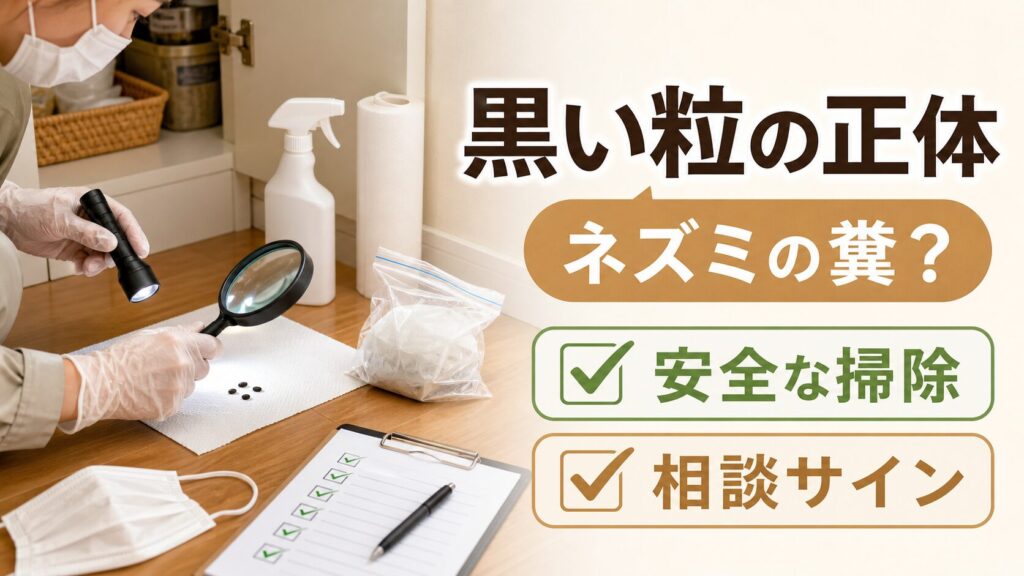 ネズミの糞の見分け方と安全な掃除方法のイメージ
