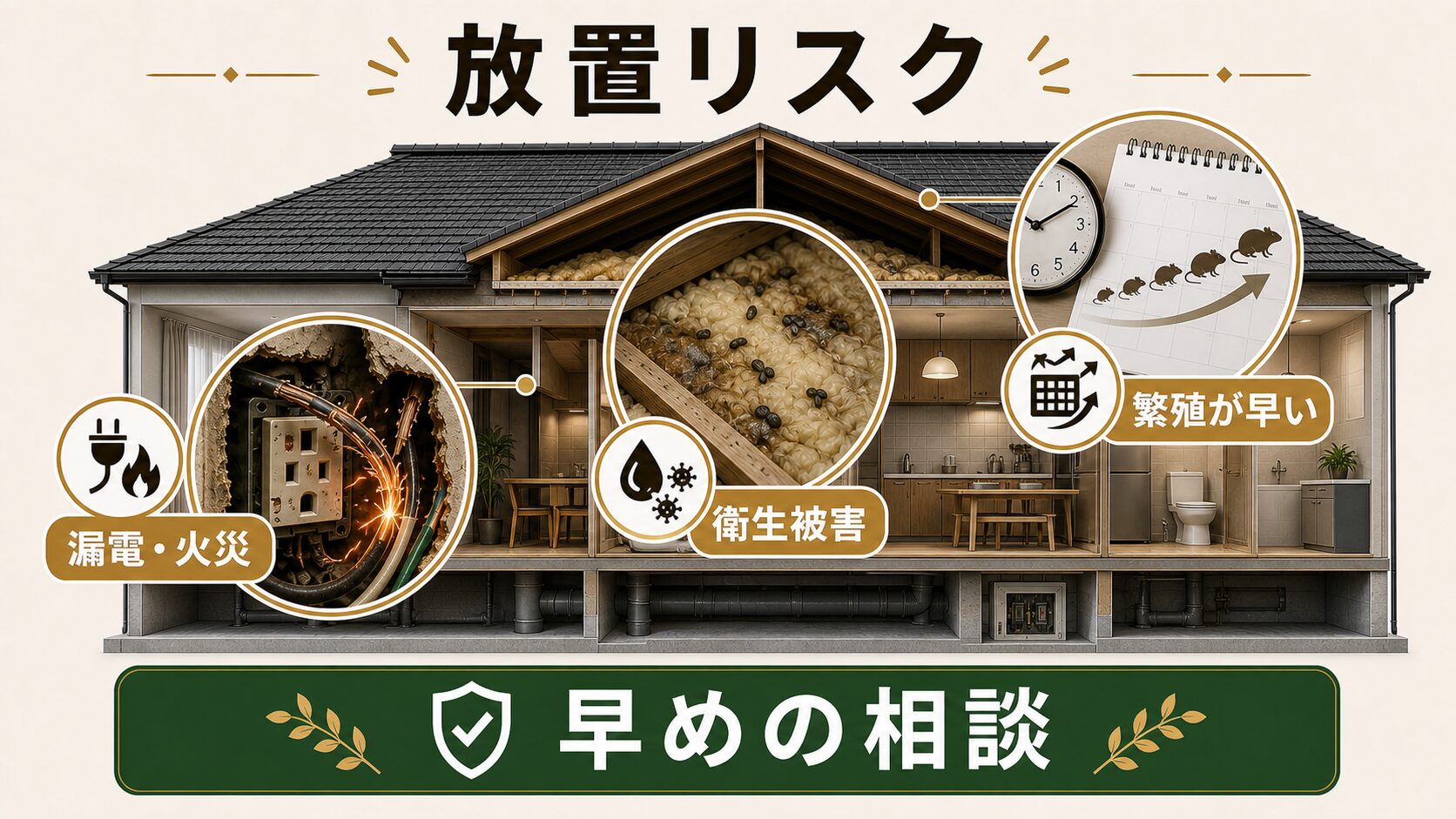 ネズミ被害を放置するリスクのイメージ