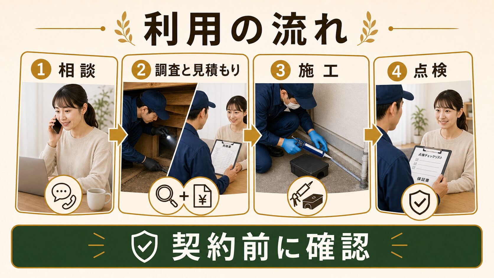 すぐくる！総合リビングサービスのネズミ駆除・利用の流れのイメージ