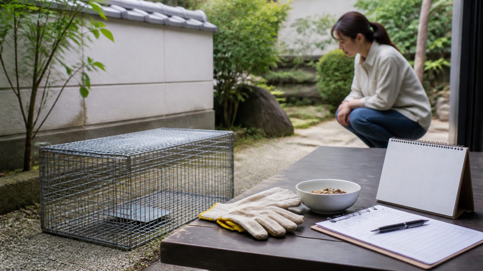 捕獲器の設置と見回りのイメージ