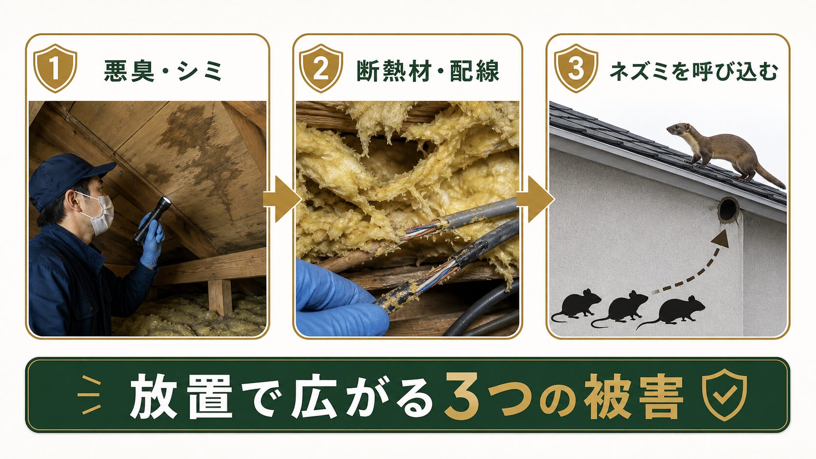 放置したイタチ被害が広がる3つの理由のイメージ
