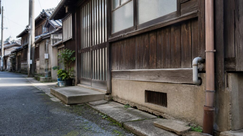 水戸街道の宿場町・松戸宿の旧市街に残る老朽木造住宅のイメージ