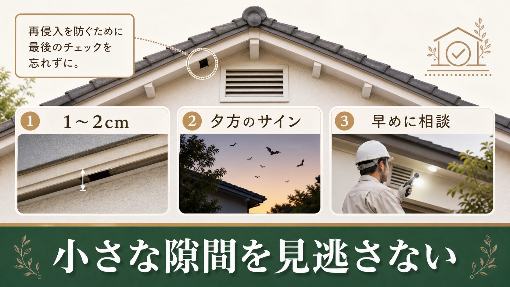 コウモリ駆除で小さな隙間を見逃さないためのイメージ