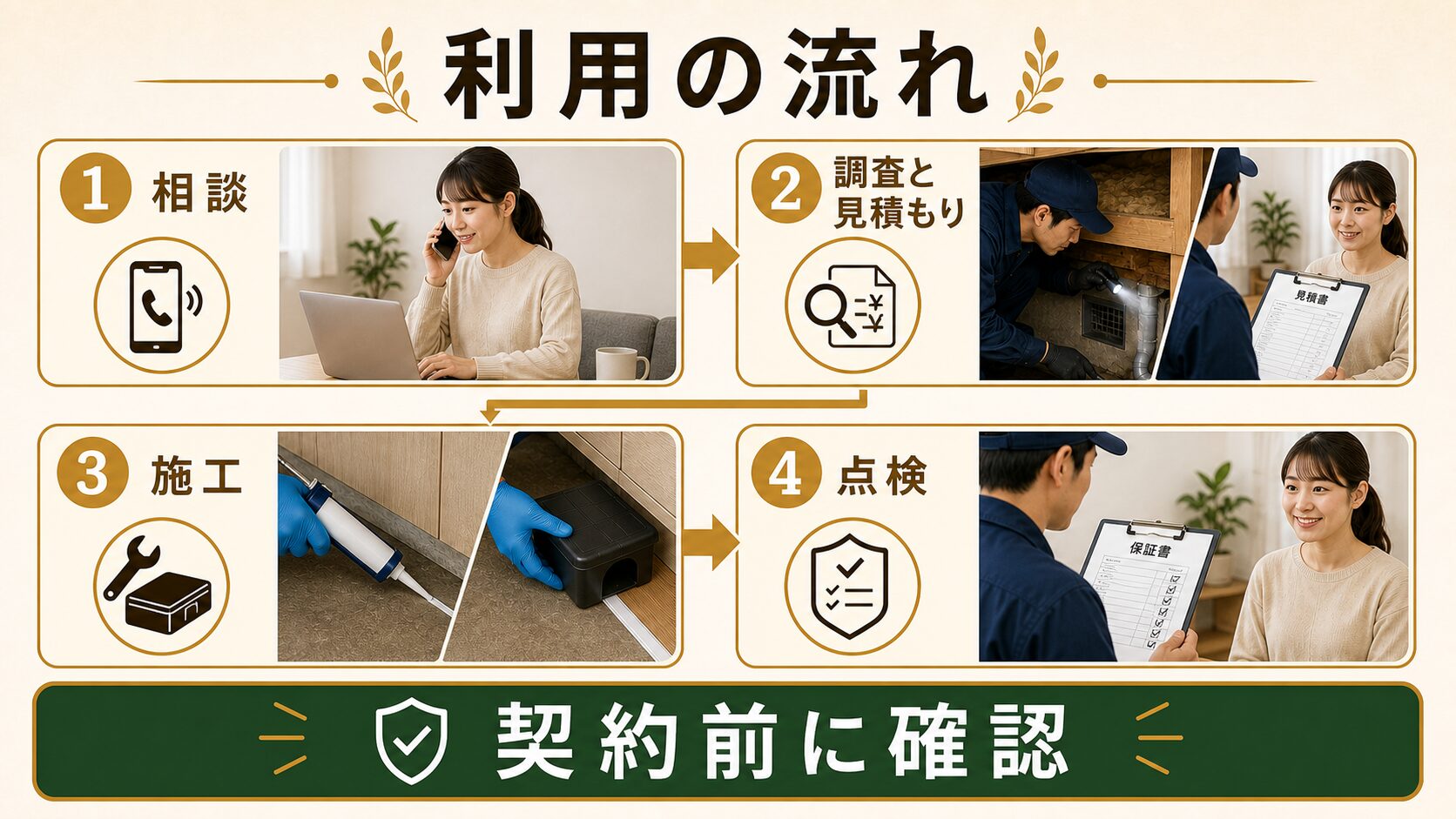ShopDr.NewMoの利用の流れ｜問い合わせから施工完了までのステップのイメージ