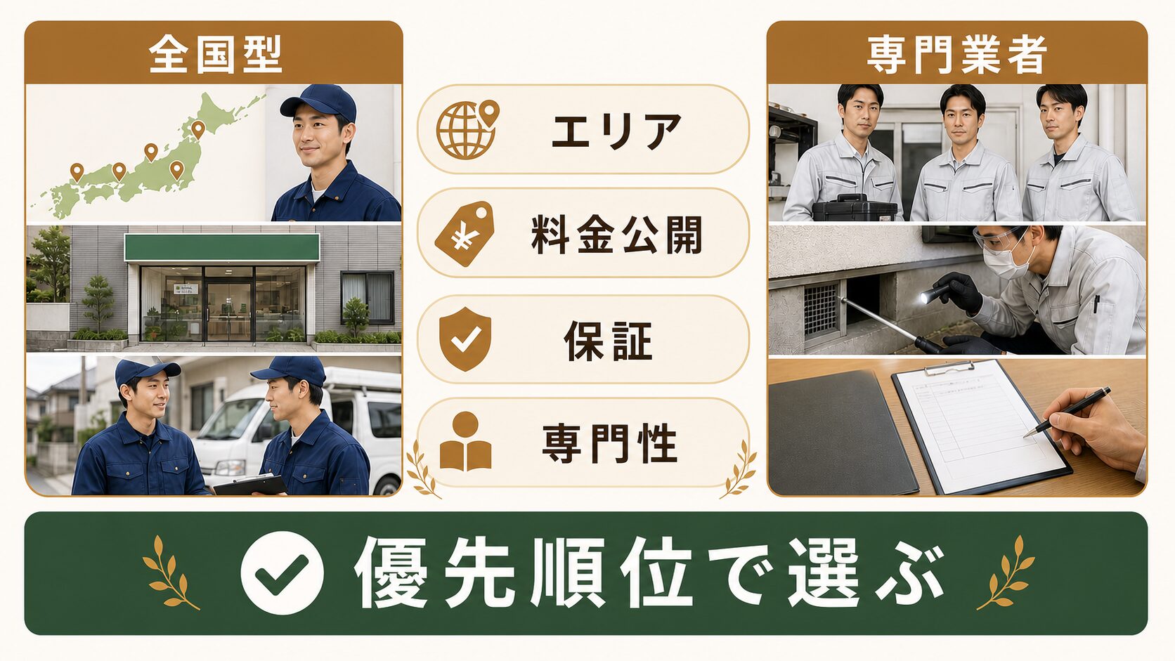 リフォーム会社系と専業業者を比較するイメージ