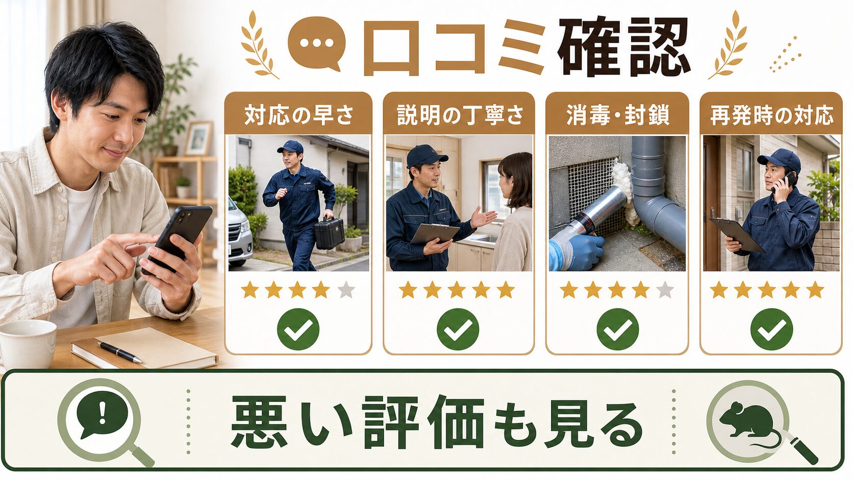 害獣駆除対策センターの口コミ・評判|対応の速さを評価する声と、料金への戸惑いが併存のイメージ