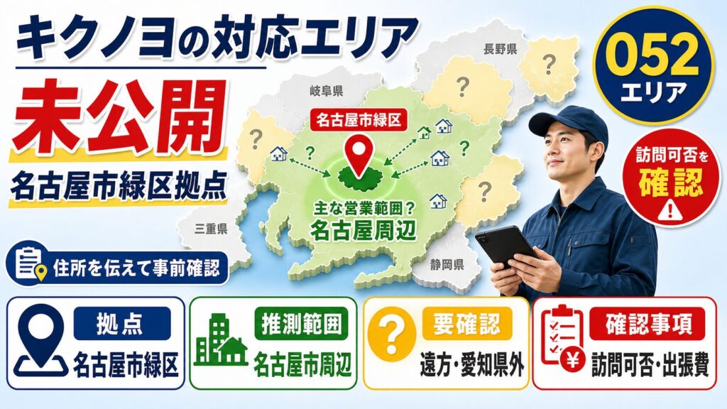 キクノヨの対応エリア(052エリア・拠点は名古屋市緑区、対応範囲は要事前確認)
