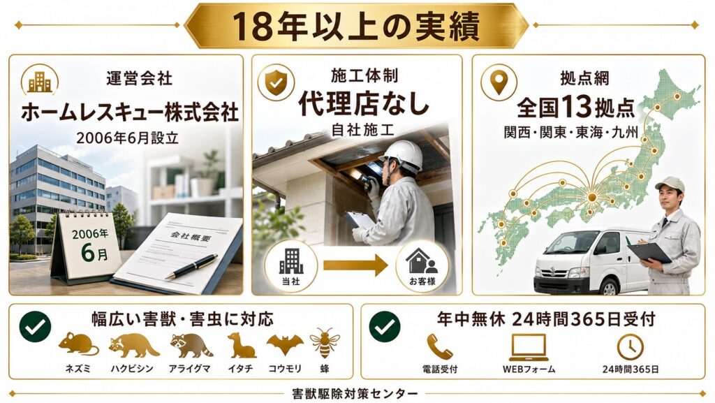 害獣駆除対策センターの基本情報|運営会社ホームレスキュー株式会社