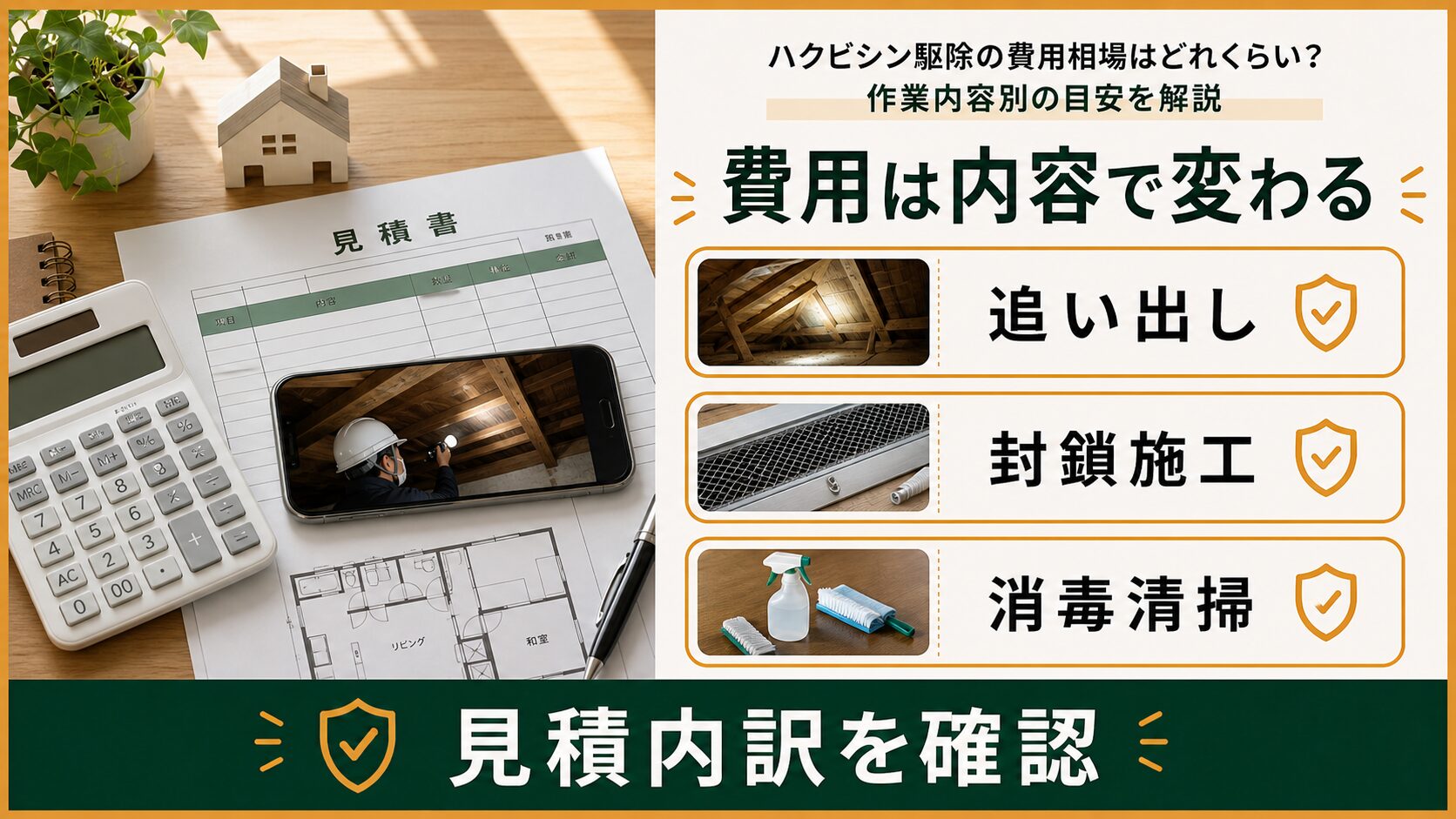 ハクビシン駆除の費用相場と見積内訳を確認するイメージ