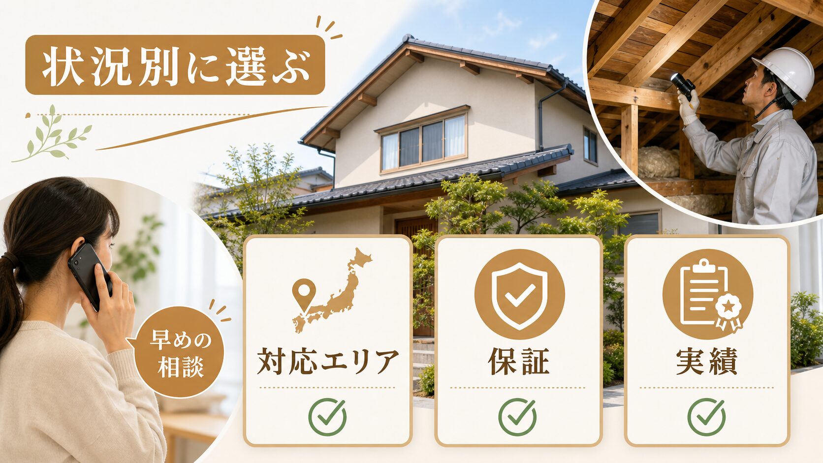 ハクビシン駆除業者を対応エリア・保証・実績で選ぶイメージ