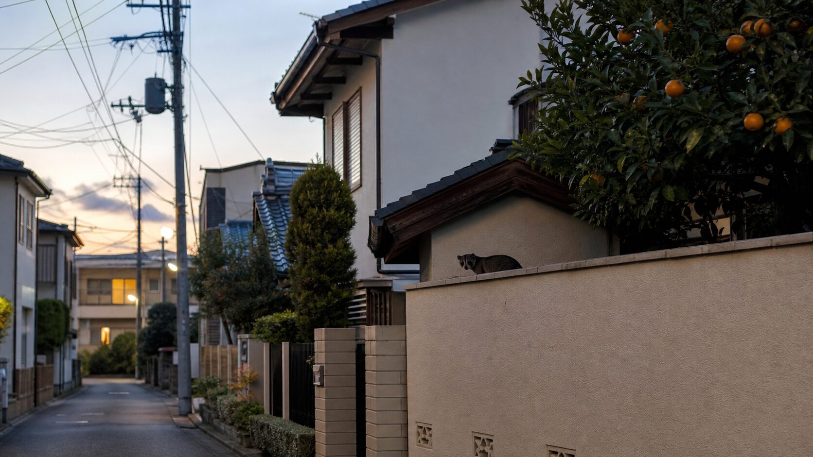 都市部の住宅街でハクビシンが移動する環境のイメージ