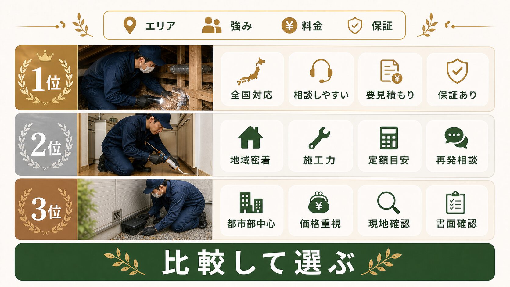ねずみ110番と比較したいおすすめ業者のイメージ