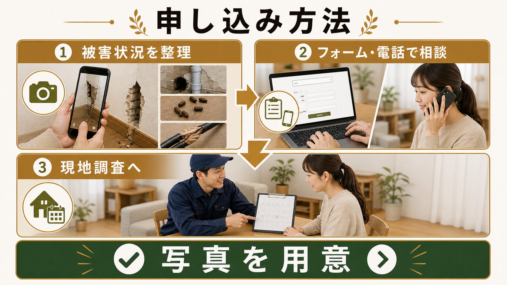 京都の害虫駆除.comへの申し込み方法|フリーダイヤルは年中無休9-19時のイメージ