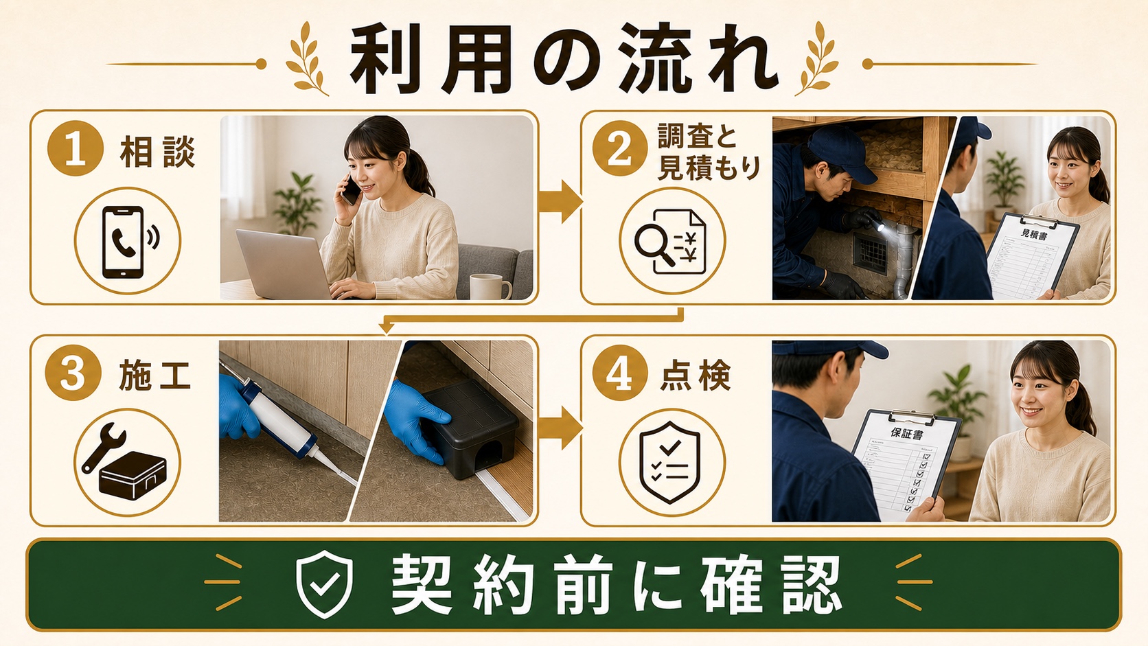 セーフPROのネズミ駆除を利用する流れのイメージ