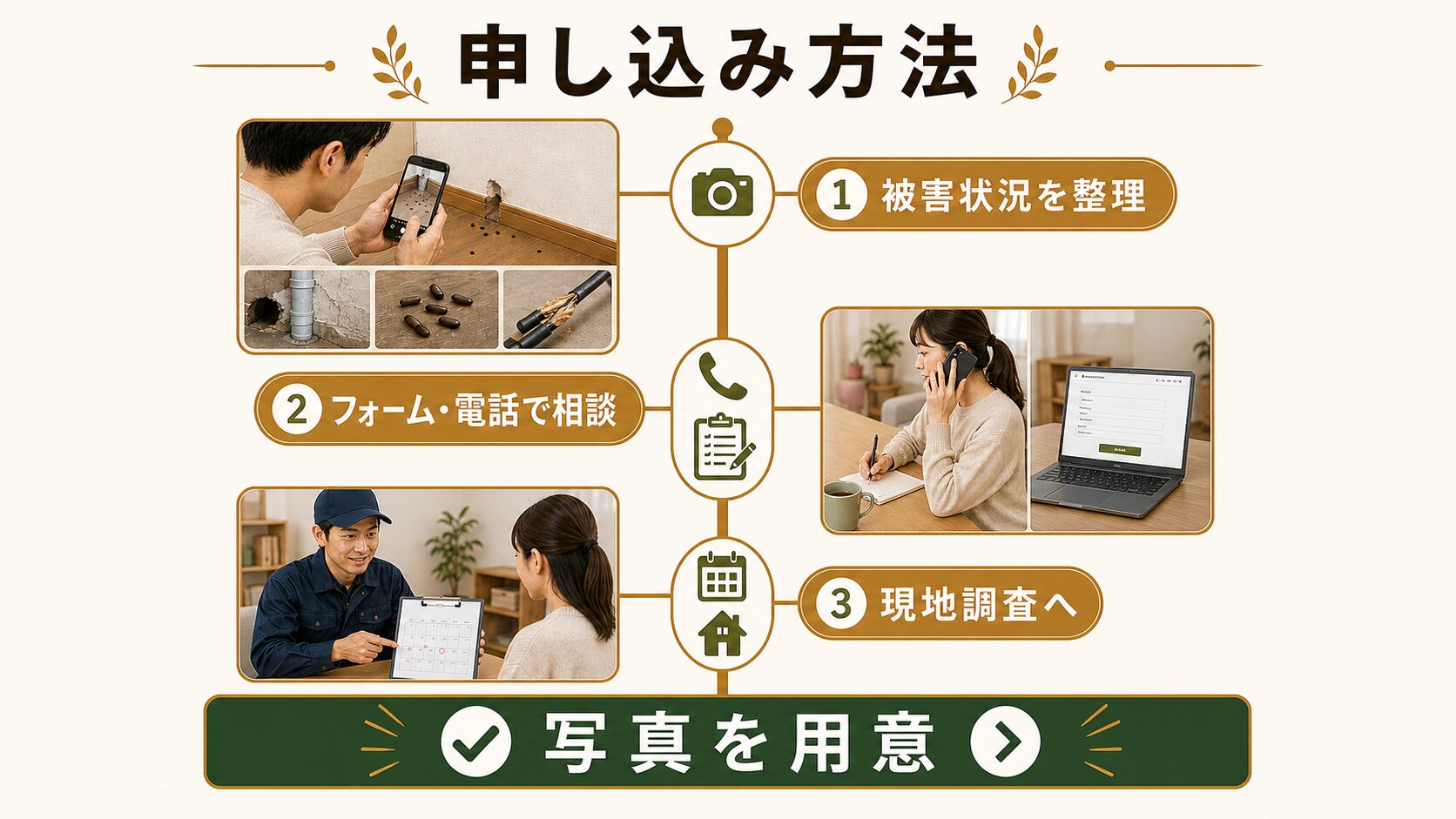 サンエイ消毒への申し込みから完了までの流れのイメージ