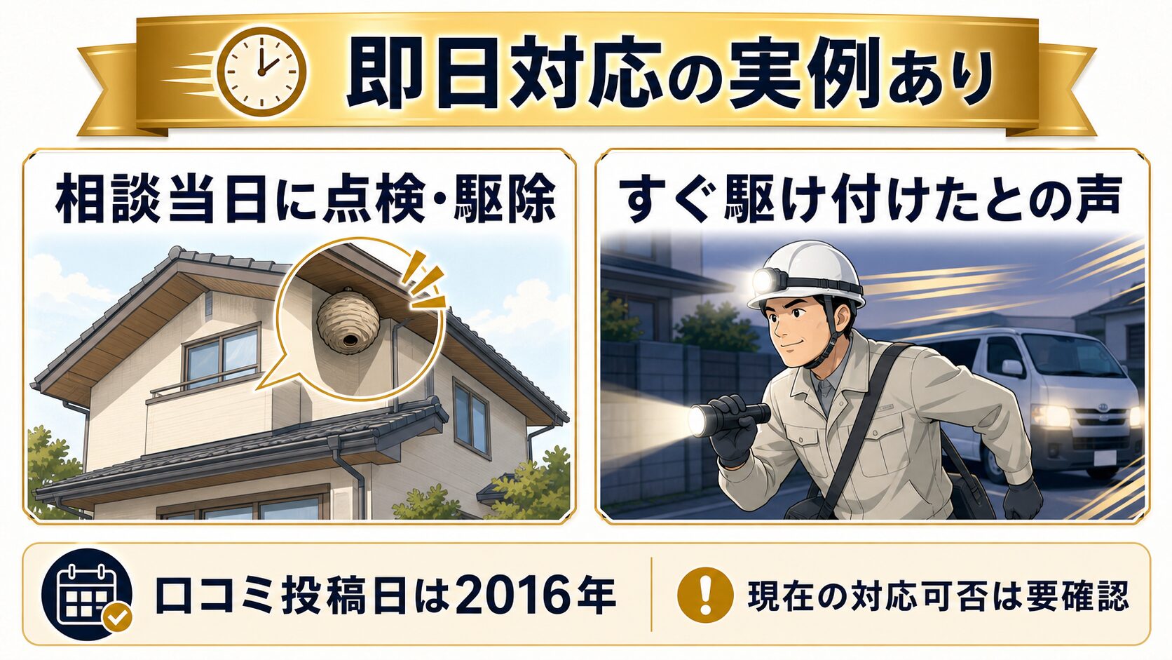 サンエイ消毒の即日対応の口コミ実例と2016年投稿の注意点のイメージ