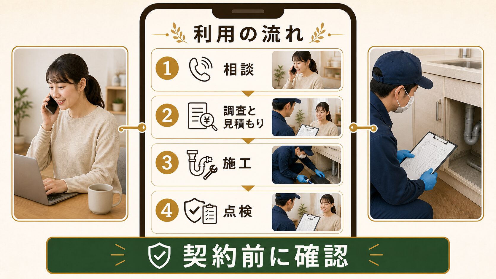 害獣BUZZの申し込みから作業完了までの流れを示すイメージ