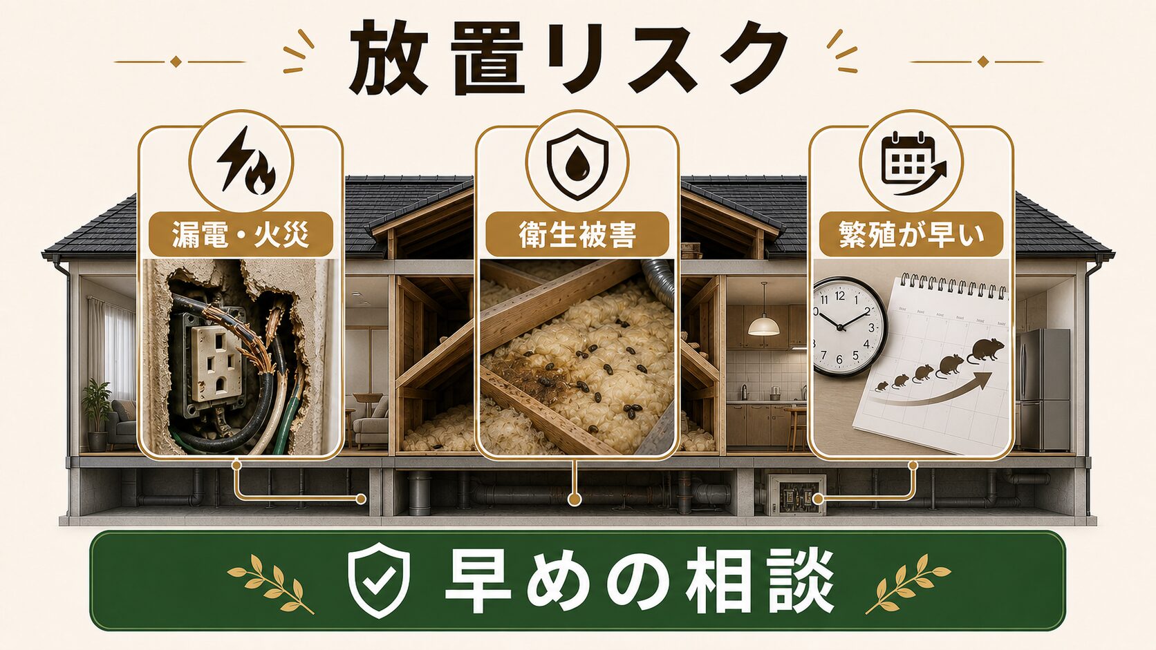 ネズミを放置した場合のリスクを示すイメージ