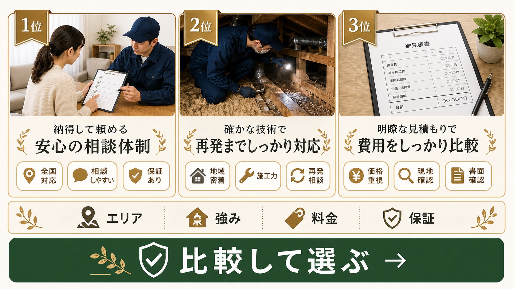 テイコクシロアリ株式会社と比較したいネズミ駆除おすすめ業者TOP3のイメージ