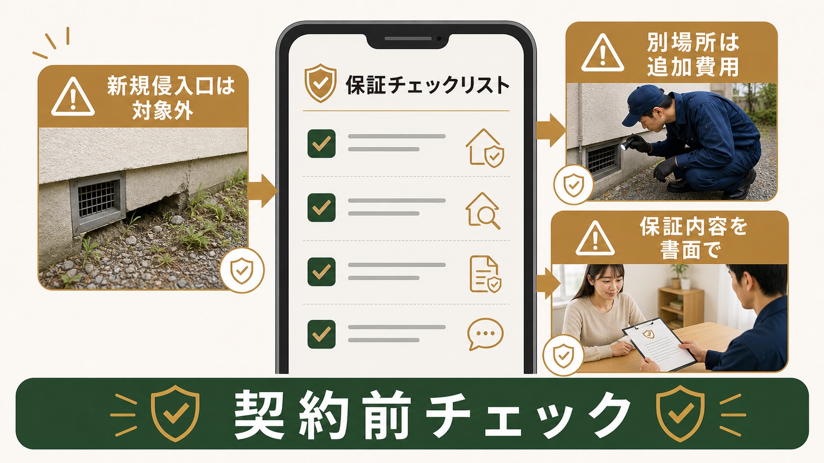 テイコクシロアリ株式会社のネズミ駆除保証を確認するイメージ