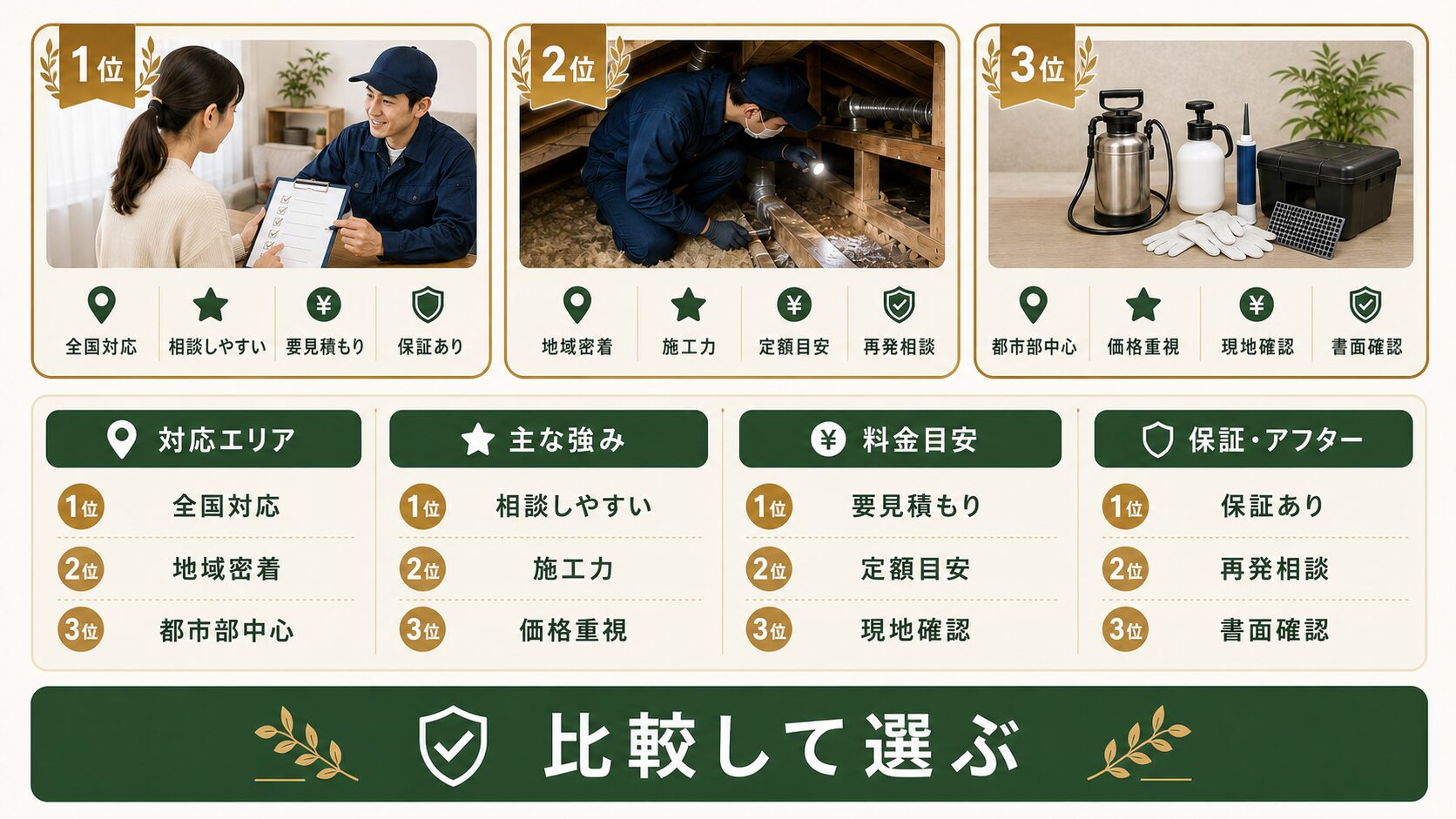害虫獣SOSと比較したいネズミ駆除おすすめ業者TOP3のイメージ
