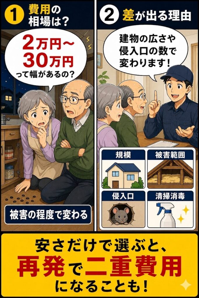 安さだけで駆除業者を選んで後悔する4コマ漫画(藤沢市のネズミ駆除)①