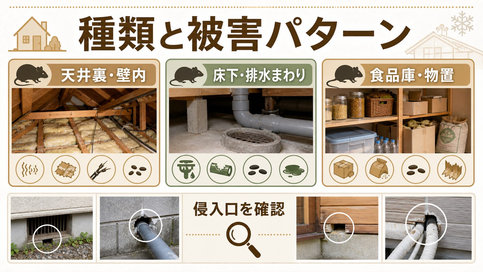 自宅に出るネズミは3種類|見た目と被害の傾向を知っておこうのイメージ