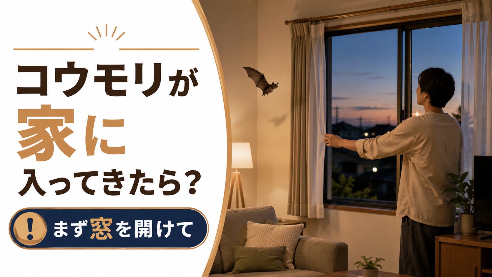 コウモリが家に入ってきたら？窓を開けて待つのが基本対応