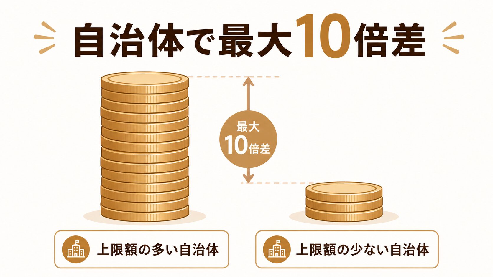 自治体による補助金上限額の差を示すイラスト