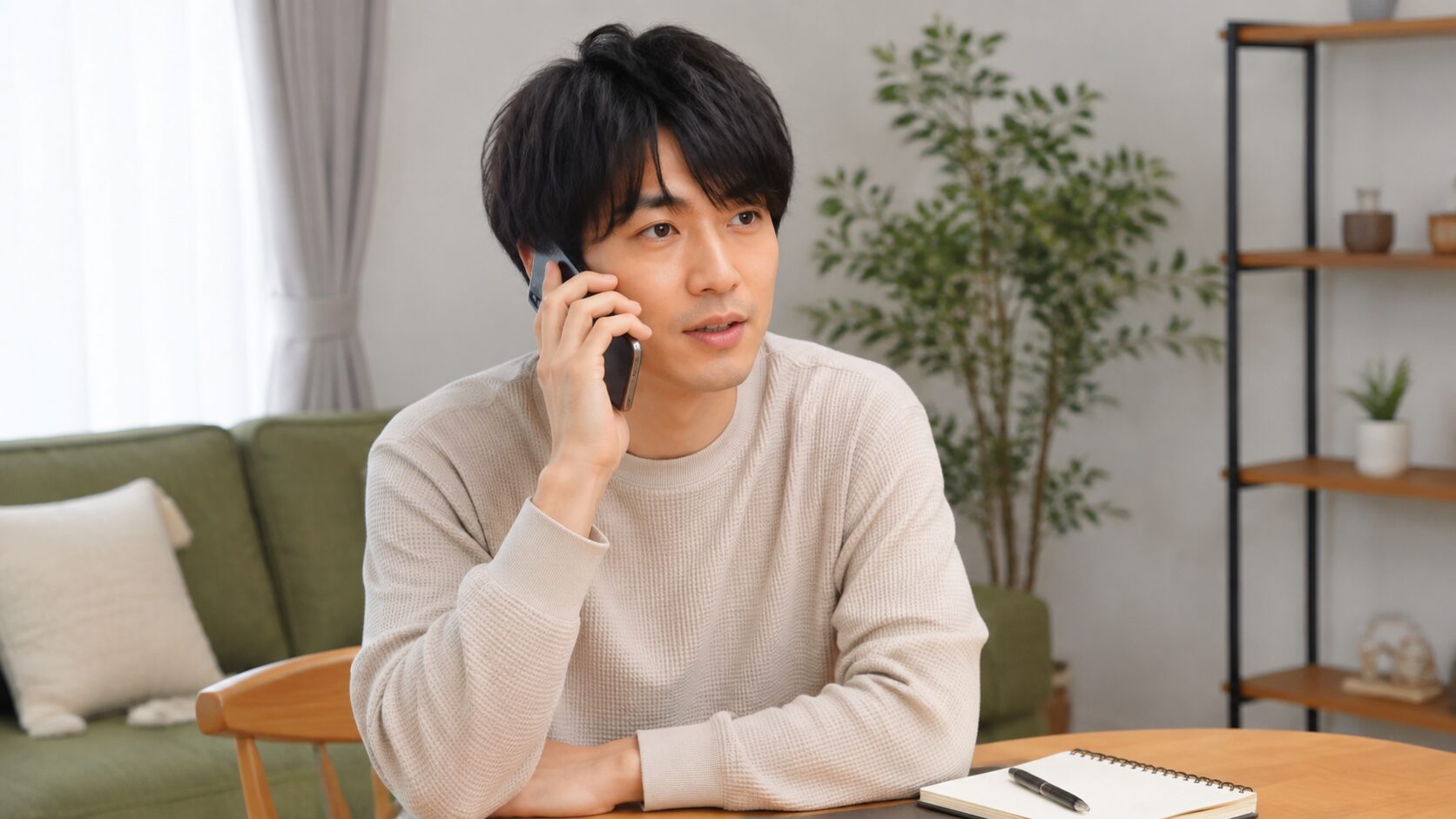 スマートフォンで市役所に電話をかける様子
