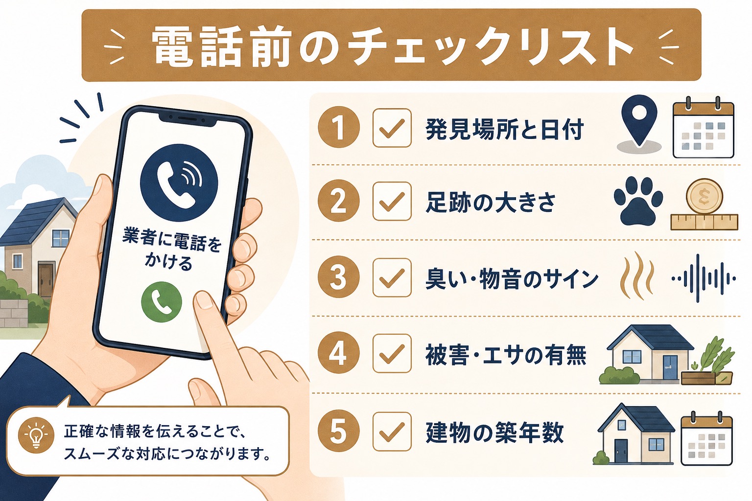 業者に電話する前に準備しておきたい5つのチェックポイント